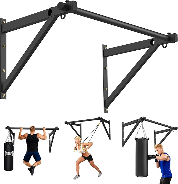 Wall Mounted Pull Up Bar, Adjustable Depth 51" Chin Up Bar, Heavy-Duty 500 lbs Weight Capacity, Maintain Upper Body Streng...