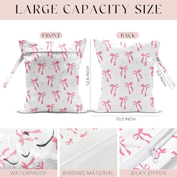 Wet Bag for Swimsuit, Beach Travel Essentials Wet Dry Bag, for Sunscreen Toiletry Dirty Clothes Yoga Gym Diaper, Friends Summer Beach Vacation Gifts. Pink Bow Plaid