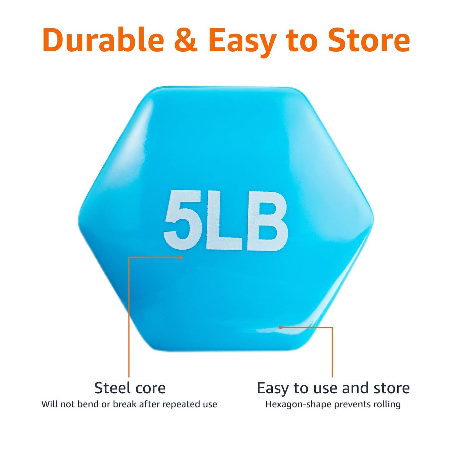 Amazon Basics Vinyl Coated Dumbbell Hand Weights, 5 Pounds, Pair, Light Blue