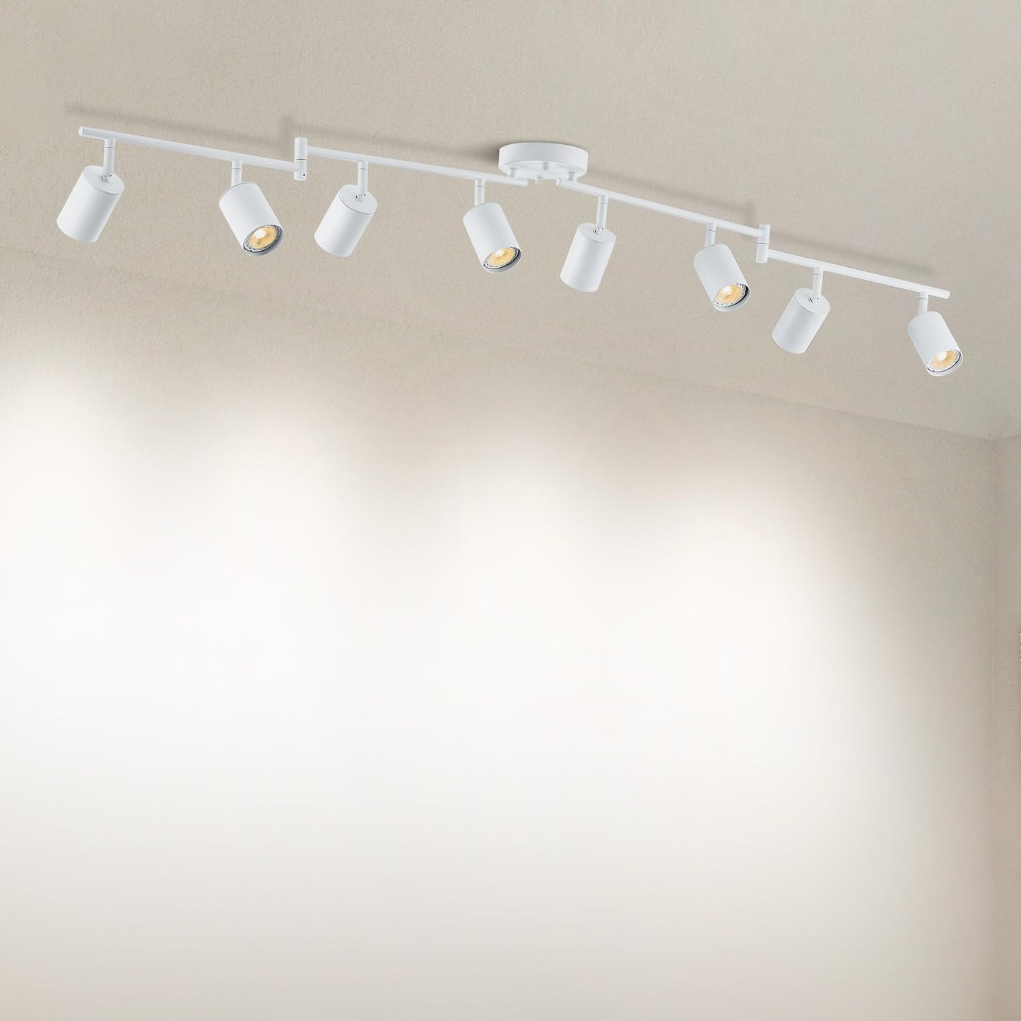 Vonluce 8 Light Track Light Fixture  Led Track Lighting Kit With Rotatable Heads  3-Color Gu10 Bulbs Included  Modern Ceiling Spotlight For Kitchen Office Closet Studio Bedroom  White