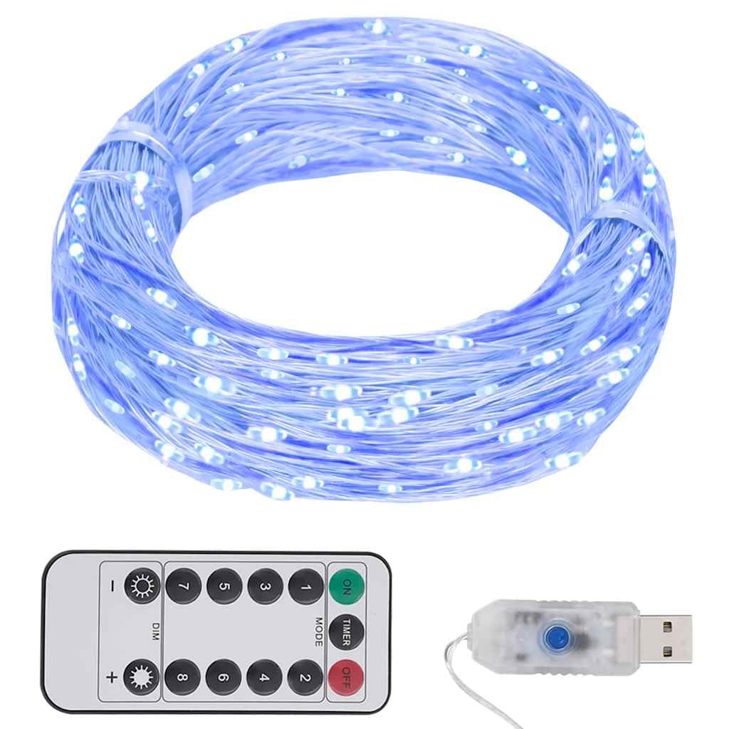 vidaXL Blue LED String Lights, 150 LEDs, 49.2 ft Long, Flexible Copper Wire, Model 330052, Indoor & Outdoor Use