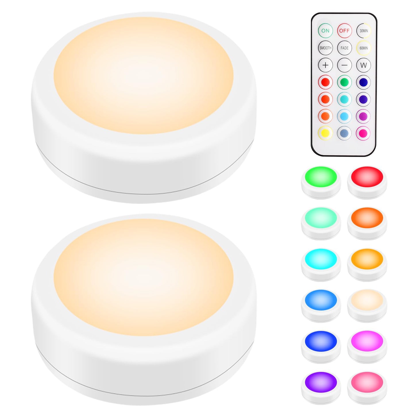 Bls Led Puck Lights With Remote Control  Rgb 13 Color Changing Under Cabinet Lighting Wireless  Aa Battery Operated Night Light  Push Stick On Lights For Closet  Kitchen  Wall  Dimmer & Timer  2 Pack