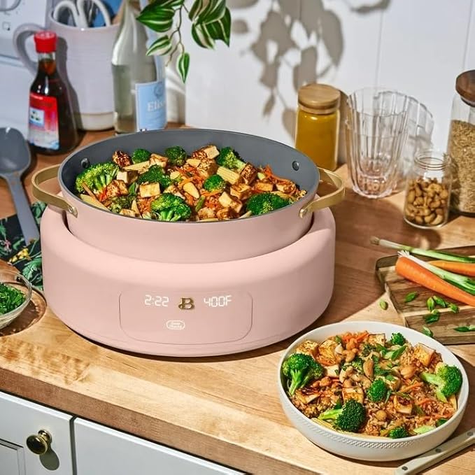 Beautiful™ 10-in-1 Electric Multi-Cooker, 6 Quart –Rose, by Drew Barrymore, Slow Cook, Sauté, Steam, Rice, Pressure Cook, Sear, Warm & More, Programmable Digital Display, Dishwasher-Safe Pot