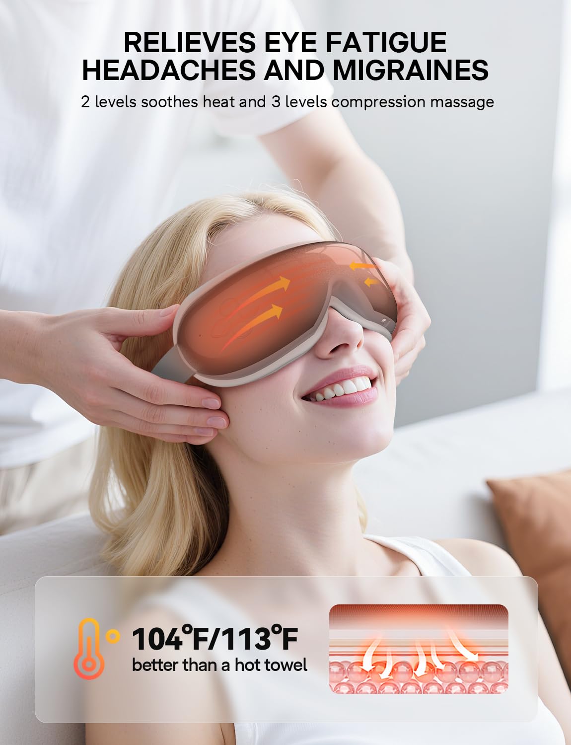 Eye Massager, Christmas Gifts for Mom Dad Women Men, Migraine Relief Massager with Compression and Bluetooth, Heated Eye Mask Reduce Eye Strain, Dry Eyes and Improve Sleep, Wedding Birthday Gifts