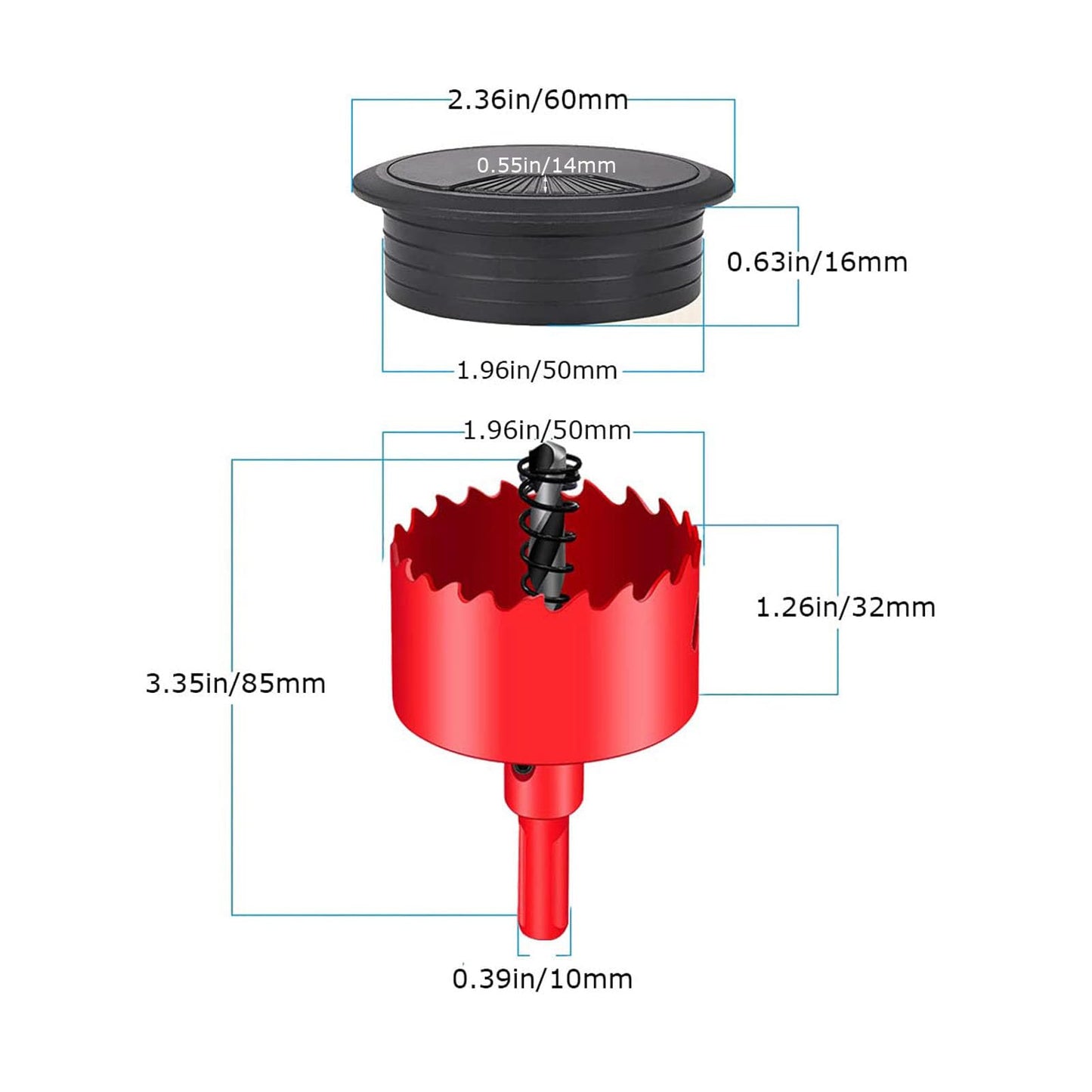 TuTuYa 8PCS Desk Grommet, Desk Grommet 2Inch(50mm) Desk Cable Grommet Desk Cable Hole Covers with Hole Saw, Ideal Solution for Office and Home Table Cable (Black, 2Inch_50mm)