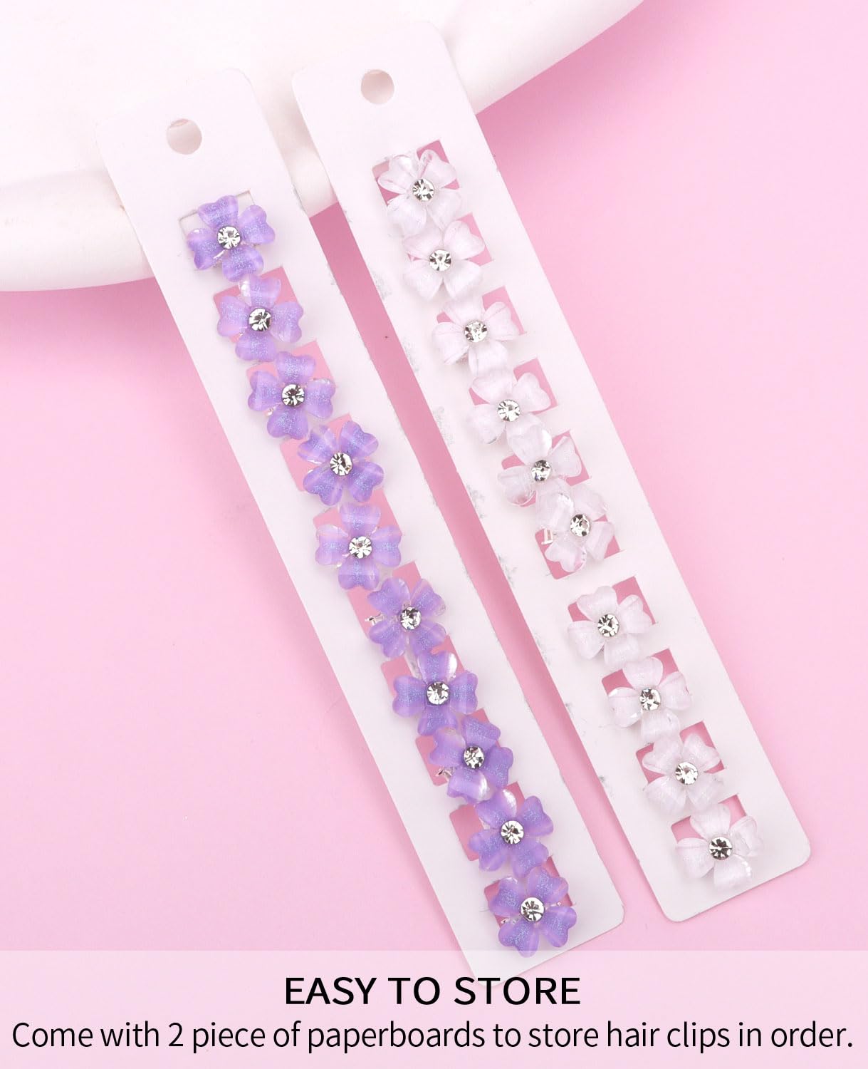 Wecoe 20 Pcs Small Purple White Flower Hair Accessories - Tiny Mini Decorative Bling Clips for Women's Wedding Gift