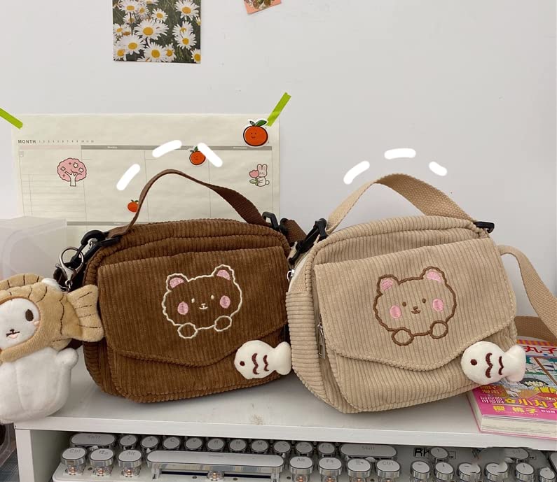 AWXZOM small cute Corduroy Crossbody bag min Kawaii Purse small Kawaii Crossbody Bag (Beige)