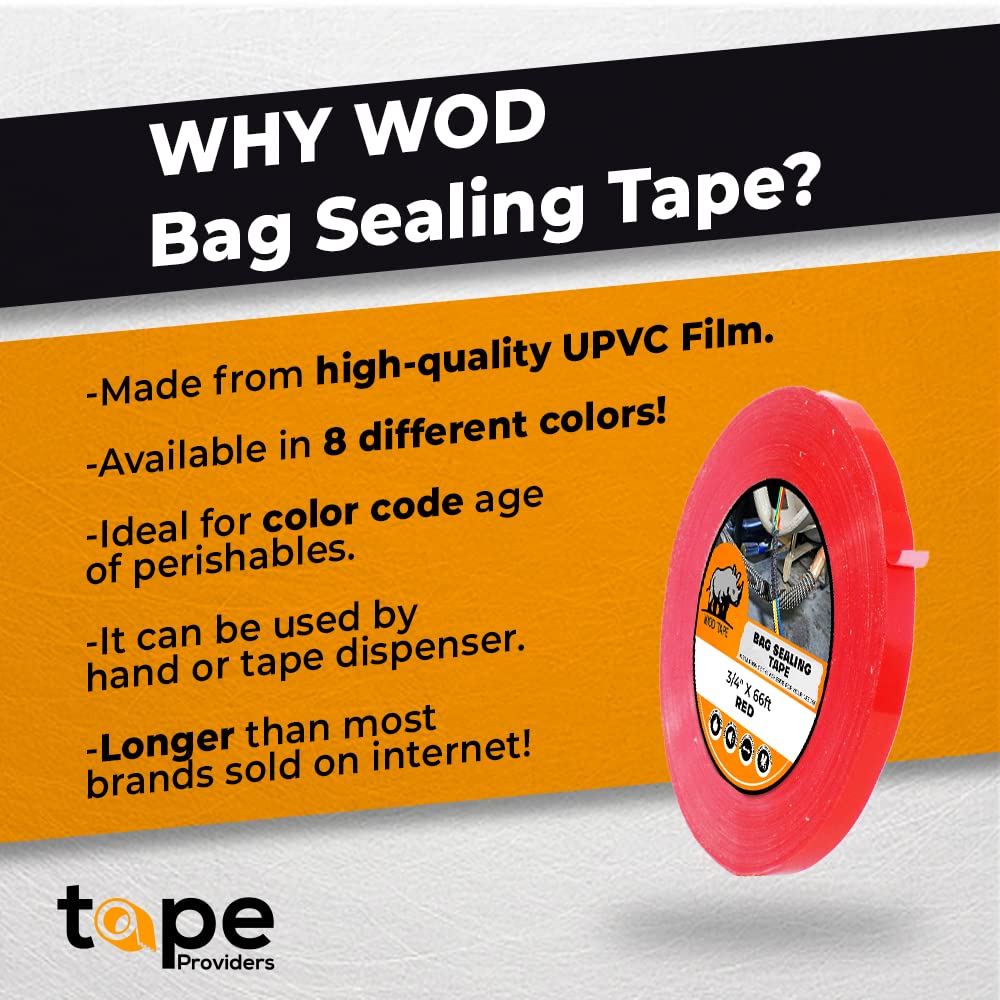 WOD Dark Blue 10 Pack, Poly Bag Sealer Tape - 3/8 inch x 180 yds. for Color Coding Age of Perishables, Food Storage, Pack,Aging and Sealing Meat, Candy, or Gifts BSTC22PVC