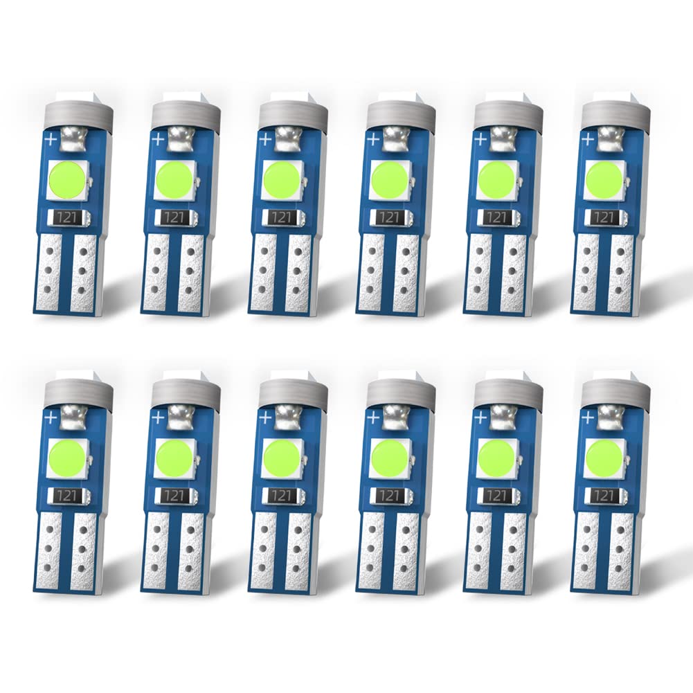 Nanpoku T5 Led Bulbs - Green 12Pc, Canbus Error Free For Auto Dashboard Instrument Panel Gauge Cluster Indicator Lights