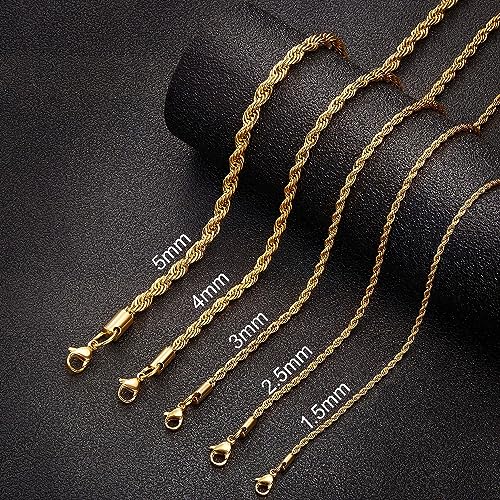 Monily Valentine's Day gifts 24k Real Gold Plated Rope Chain 1.5mm 2.5mm 5mm Stainless Steel Twist Chain Necklace for Men ...