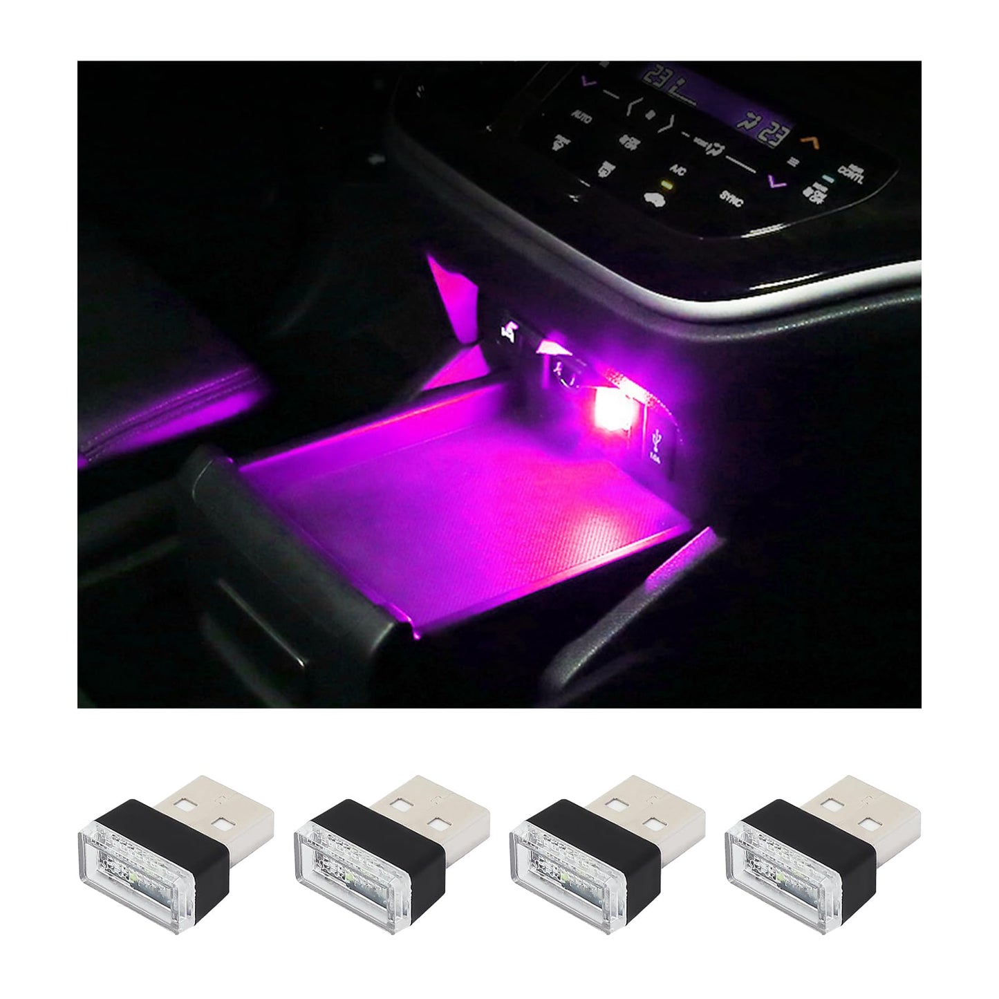 Augeny Usb Led Car Interior Atmosphere Lamp, Portable Night Light Kit, Universal Fit, Purple