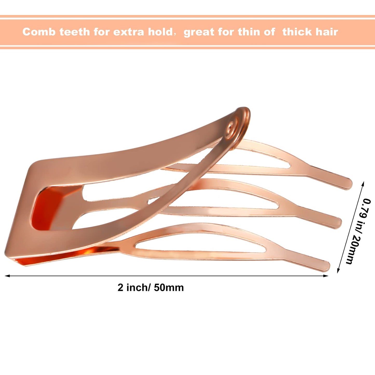 Chinco 24 Pcs Double Grip Hair Clips Metal Snap Clips Women Barrettes for Hair Making, Salon Supplies(Rose Gold,2 Inch)