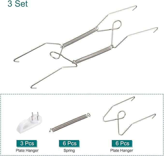 uxcell 3-Piece Plate Hanger, 8-Inch Stainless Steel Invisible Wall Plate Hangers with 3 Wall Hooks, Silver