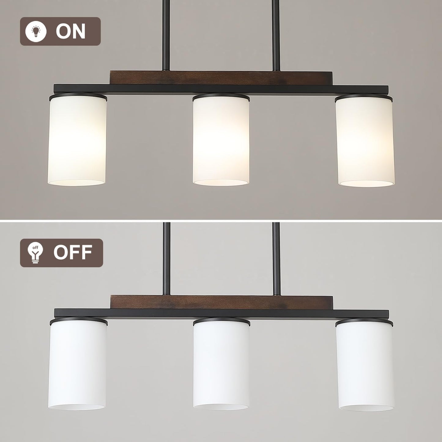 Mecgirn Farmhouse Dining Room Light Fixtures Over Table  Black Pendant Lights For Kitchen Island With Milk Glass Shade  3 Light Linear Chandelier Lighting With Wood