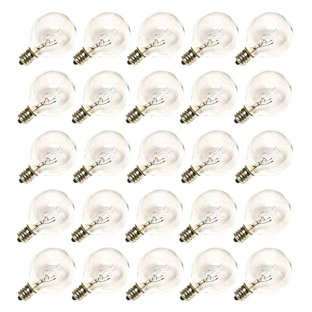 Romasaty G40 Replacement Bulbs, Clear Glass, 5W, E12 Base, 1.5-Inch, 25 Pack