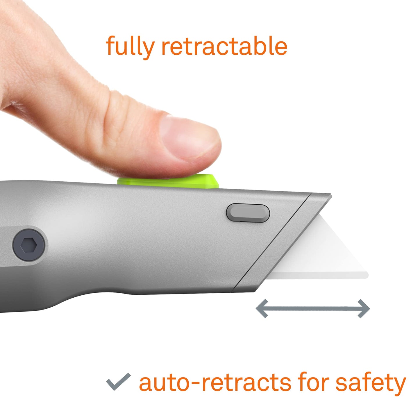 Metal-Handle Utility Knife, Finger Friendly Ceramic Blade, Auto Retracts for Safety, Heavy Metal Handle, Comfortable Grip, Stores Extra Blade, Ambidextrous, Easy Blade Change