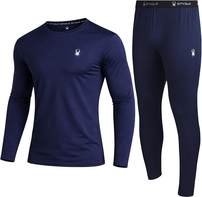 Spyder Mens Thermal Top and Bottom Set - 2 Piece Fleece Lined Thermal Shirts for Men and Long Johns Leggings Base Layer Set