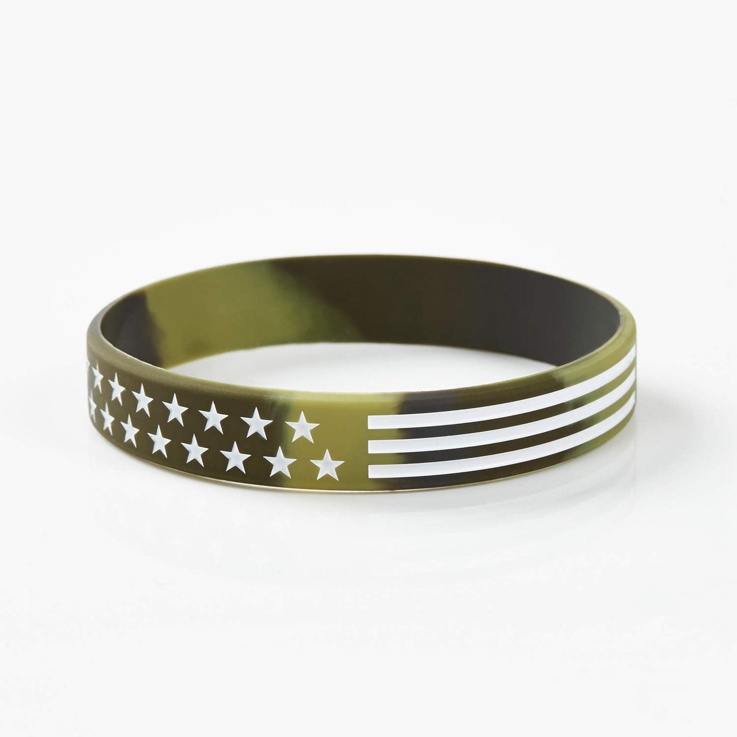 BRANDWINLITE Camouflage Green American Flag Rubber Bracelets Silicone Wristbands for American Patriots,Army Fans and Office Supp