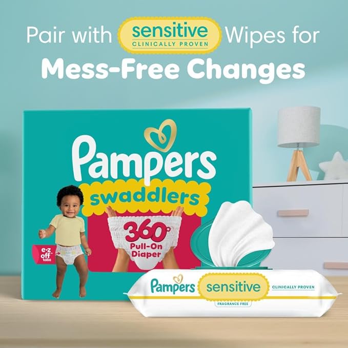 Pampers Diapers - Swaddlers 360° - Size 3, 156 Count, up to 100% Leakproof Comfy Dry Fit, Designed for Easy Changes, Pull On Baby Diaper (Packaging May Vary)