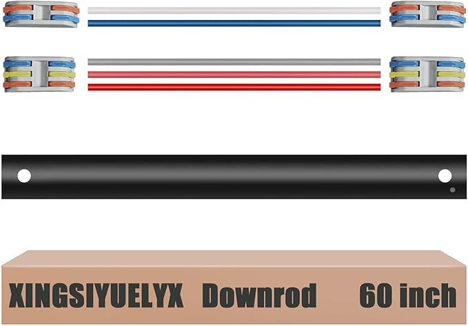 60" Ceiling Fan Downrod, 【1 Outside Diameter】 Black Extended Downrod, including 4 Wire Connectors and 5 Extension Wires (No Threads)