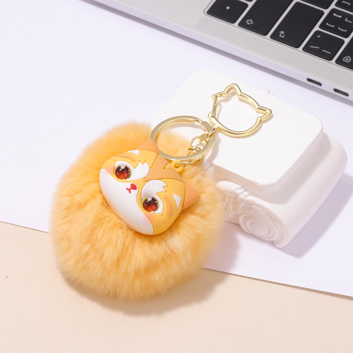 Jekvill Kawaii Cat Keychain Yellow Plush Bag Charms for Handbags Purse Charms cute Keychain Gift