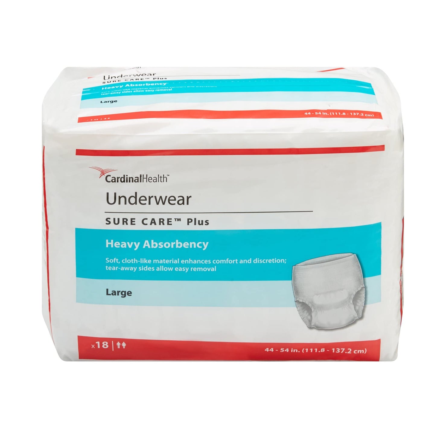 Cardinal Health Sure Care Plus Incontinence Underwear for Men and Women - Disposable Adult Diaper with Tear Away Seams - Heavy Absorbency, Large, 72 Count