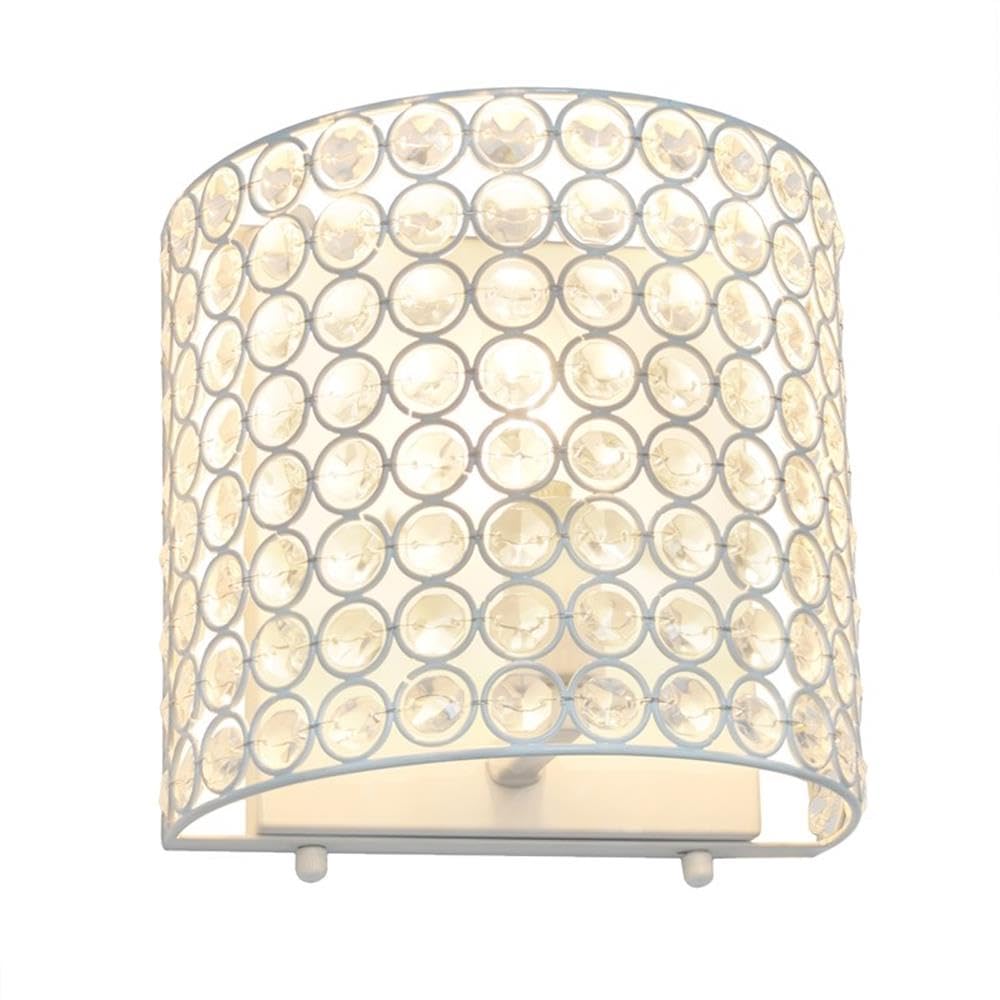 Elegant Designs Wall Sconce Lighting Fixture, 1-Light Crystal and Metal, 8in x 4.75in x 8.25in, White, Model SC1000-WHT