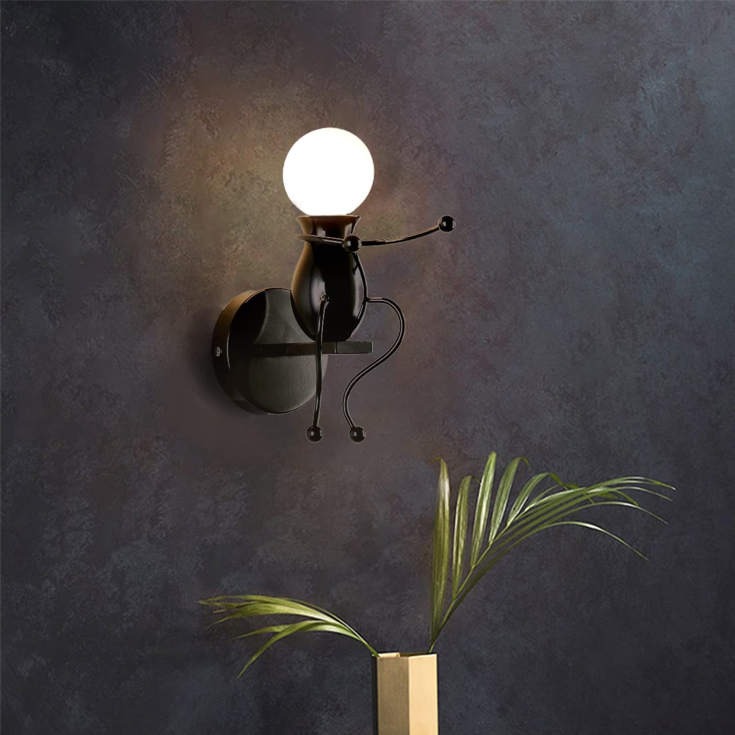 Southpo Led Doll Wall Light Fixtures Childhood Little People Wall Lamps Bedroom Mini Bedside Lamp Modern Children Cartoon Wall Sconces Gift Creative Decor Lighting Indoor 1?E26 Baking discomfort-reducingt (Black)