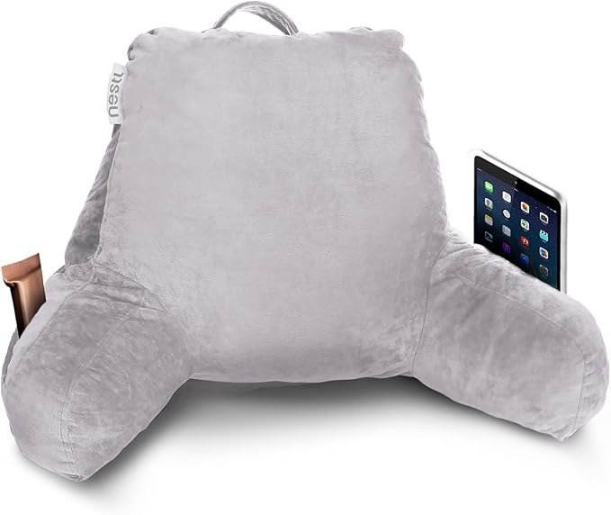Nestl Reading Pillow for Kids, Small Bed Pillow, Back Pillow for Sitting in Bed, Memory Foam Chair Pillow, Reading & Bed Rest Pillows, Grey Lavender Back Pillow for Bed, Arm Pillow with Pockets