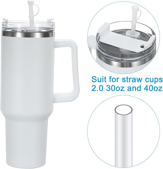 PATIKIL Silicone Spill Stopper for Straw Cup 1.0 40oz/ 30oz, Set of 6 Tumbler Accessories Including 2 Straw Cover Cap, 2 Square Spill Stopper and 2 Round Leak Stopper, White