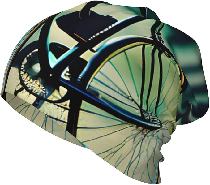 Retro Bicycle Print Soft Beanie Winter Hat Warm Thermal Cap Headwear for Snow Play Outdoor Activities