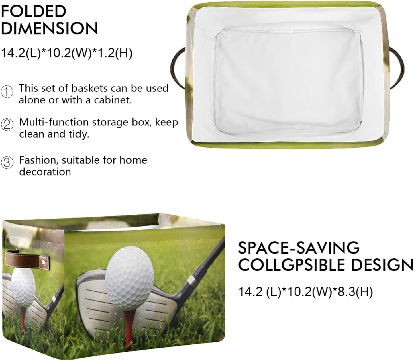 Sport Golf Ball Theme Storage Basket Bins, Decorative Baskets Storage Box Collapsible Storage Cubes Organizer with Handles for Nursery Shelf Closet Office Home Bedroom, 1 Pack