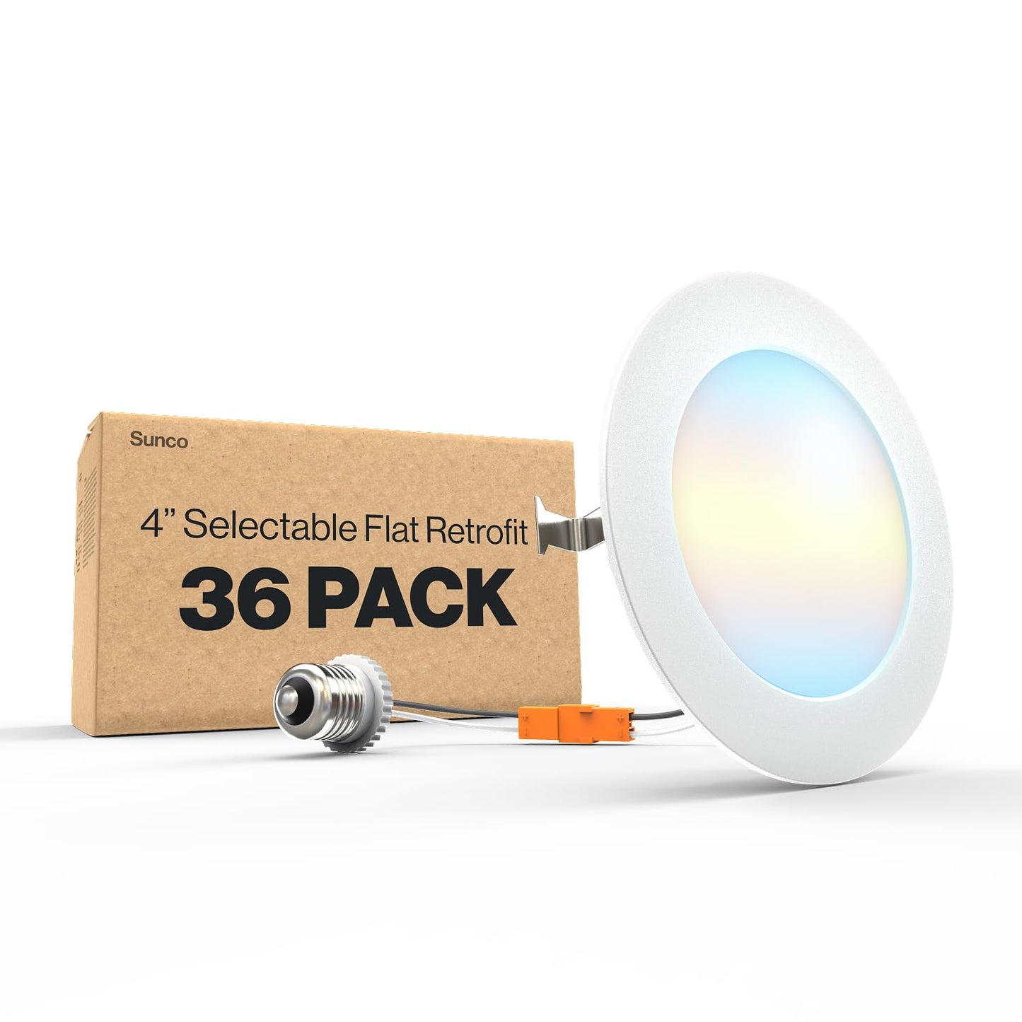 Sunco 36 Pack 4 Inch LED Flat Recessed Light, Retrofit Ceiling Can Lighting, 800 LM, Selectable CCT 2700K/3000K/4000K/5000K, Dim