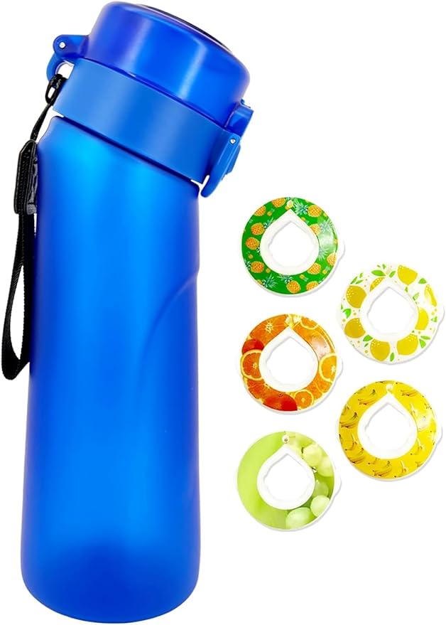 Generic Flavored Water Bottle, 750ML Scent Water Bottle with Air Water Flavour Pod,Leak Proof Sports Water Cup with Straw,Fruit Fragrance Water Bottle Suitable for Outdoor Sports 2024., Blue