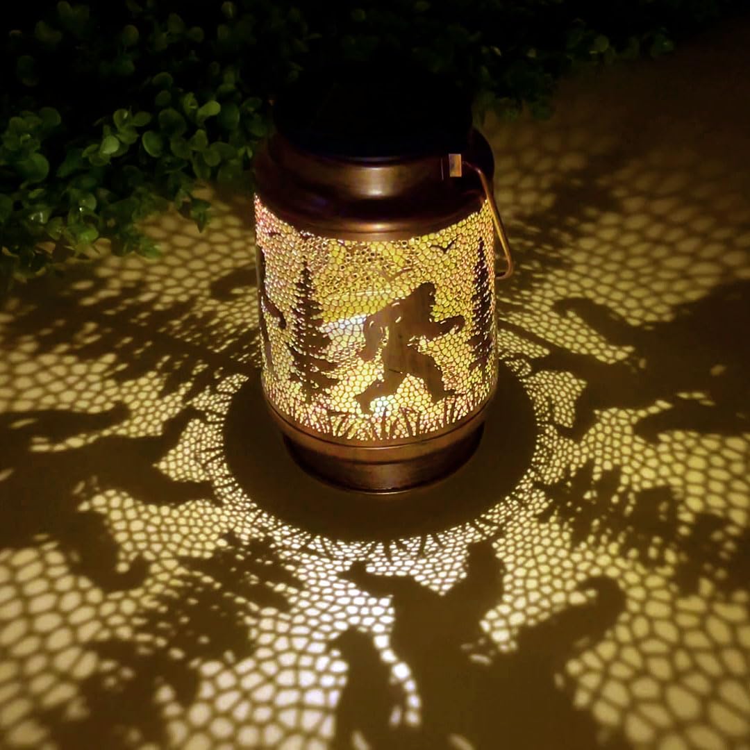 Doesen Bigfoot Solar Lanterns Outdoor Waterproof Hanging Solar Lights Big Foot Sasquatch Gifts For Men Women Metal Led Decorative Lanterns For Yard  Patio  Tabletop  Pathway  Landscape  Garden Decor