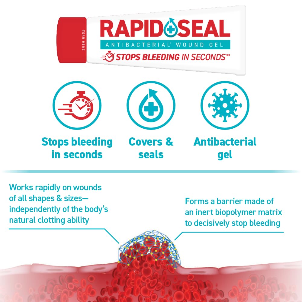 Rapid-Seal Wound Gel Single Use Packets 10ct | Stops Bleeding in Seconds | for Minor Cuts & Scrapes. Packets for Easy Storage and Restocking for Emergency First Aid Supplies