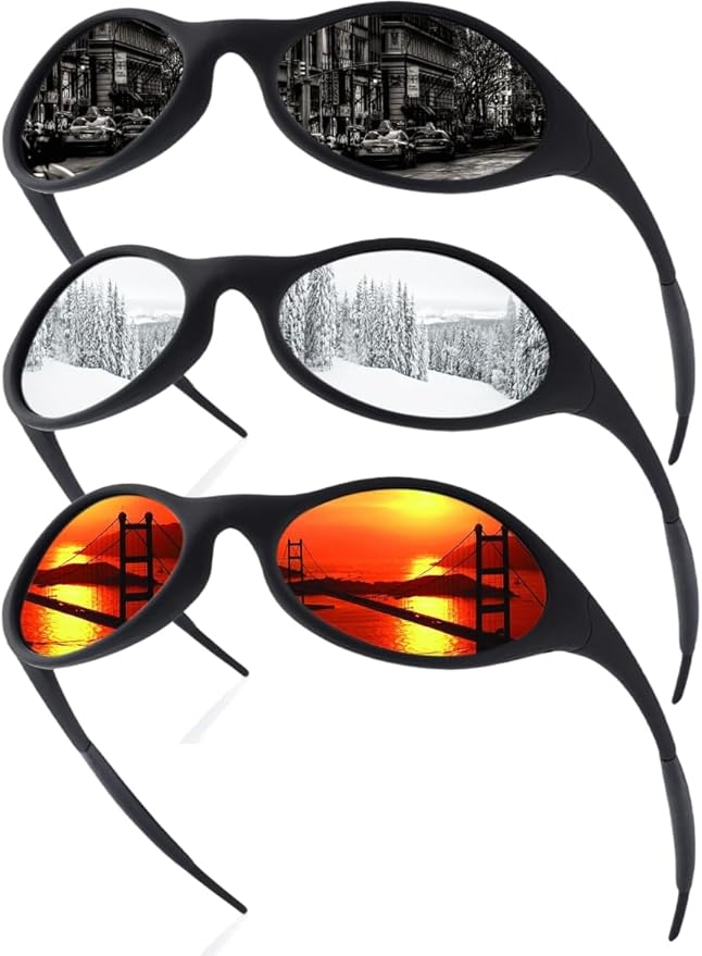 ICARA 3 Pack Sport Polarized Sunglasses for Men and Women All Day Comfort UV400 Protection for Cycling Fishing Driving