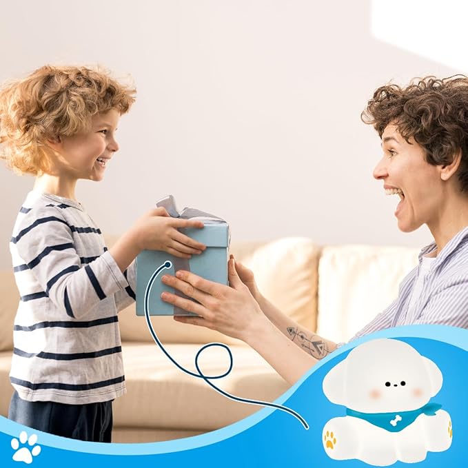 Squishy Nursery Puppy Night Light, Cute Silicone Light for Toddlers, Rechargerable Dimmable Soft Touch Bedtime Baby Night Light, Portable and Safe for Newborns