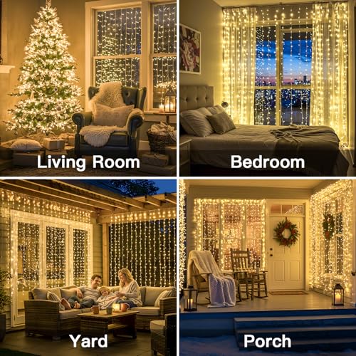 suddus Curtain Lights for Bedroom, 300 Led 9.8x9.8ft Hanging String Lights Outdoor, Fairy Curtain Lights Indoor for Christ...
