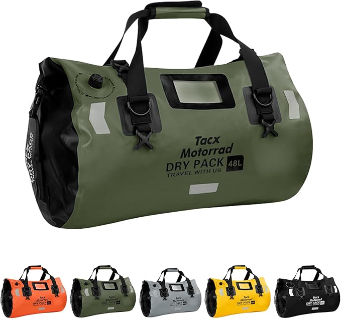 Waterproof Duffel Bag for Men/Women, Roll-top Dry Backpack Duffel Bag with Quick-fixed Straps, Motorcycle Tail Saddle Bag for Motorcycling, Rafting, Boating, Kayaking, Travel, 48L-Green