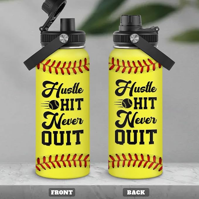 SANDJEST Softball Water Bottle 32oz Stainless Steel Insulated Bottles for Men Women Sports Lovers Fan Players Coach - Softball Gifts for Birthday Christmas