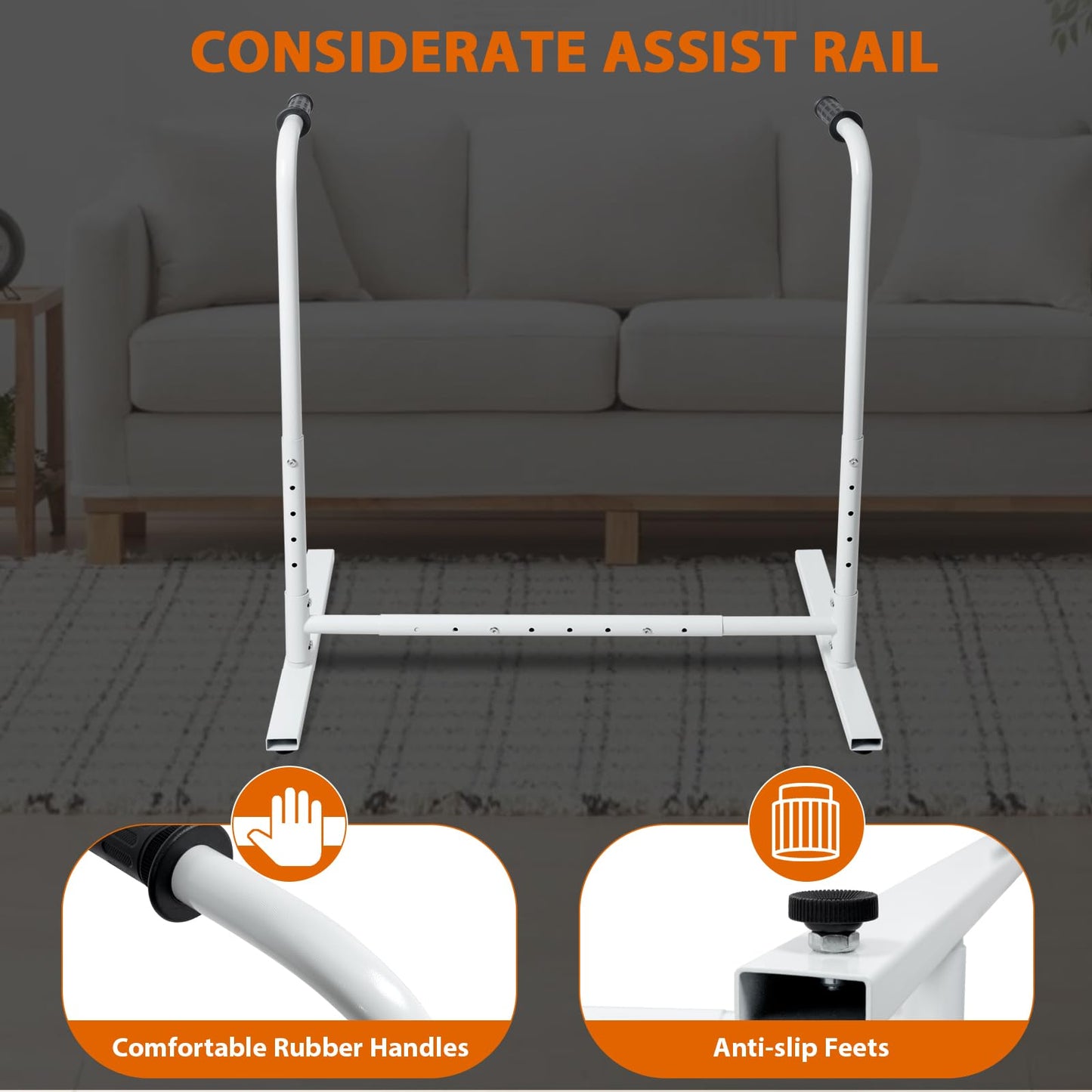HomiShare Heavy-Duty Adjustable Stand Assist Aid for Elderly - 500 lbs Capacity, Portable Sit-to-Stand Lift Assist for Couch, Chair & Bed - Non-Slip Covers, Easy Assembly, White