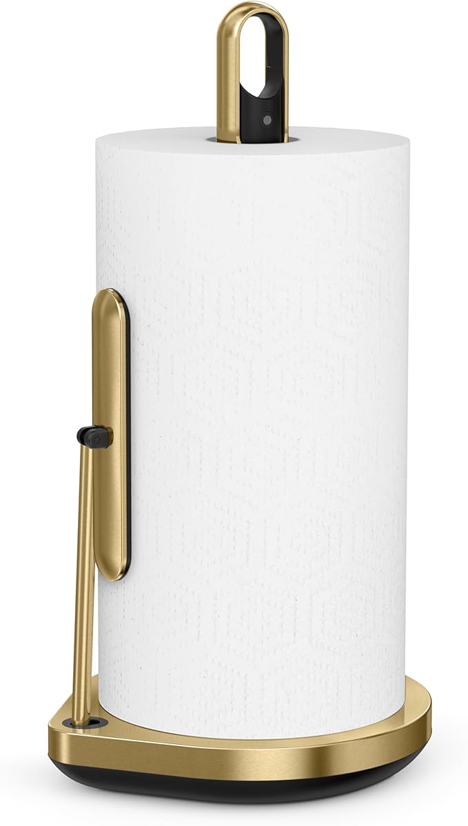 simplehuman Standing Paper Towel Holder with Spray Pump, Brass Stainless Steel, Gold