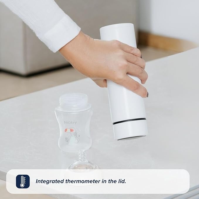 Nuby RapidCool Portable Baby Bottle Maker - with Milk Powder Dispenser and Digital Lid - Ideal for Travel Bottles and Night Feeds - Stainless Steel