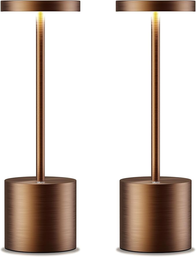 Cordless Table Lamps Rechargeable - Outdoor Portable LED Table Light 5000mAh Battery Operated Lamp 3 Color Stepless Dimming with Memory Function for Restaurant Dining Patio 2Pack Moka