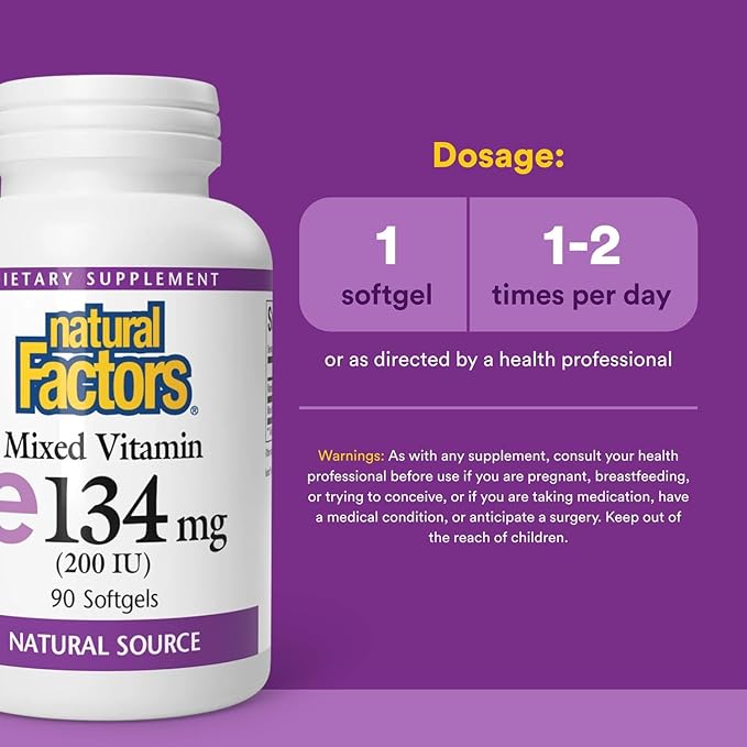 Natural Factors Vitamin E Mixed 200 IU, Antioxidant Support for Cellular Integrity, 90 Softgels