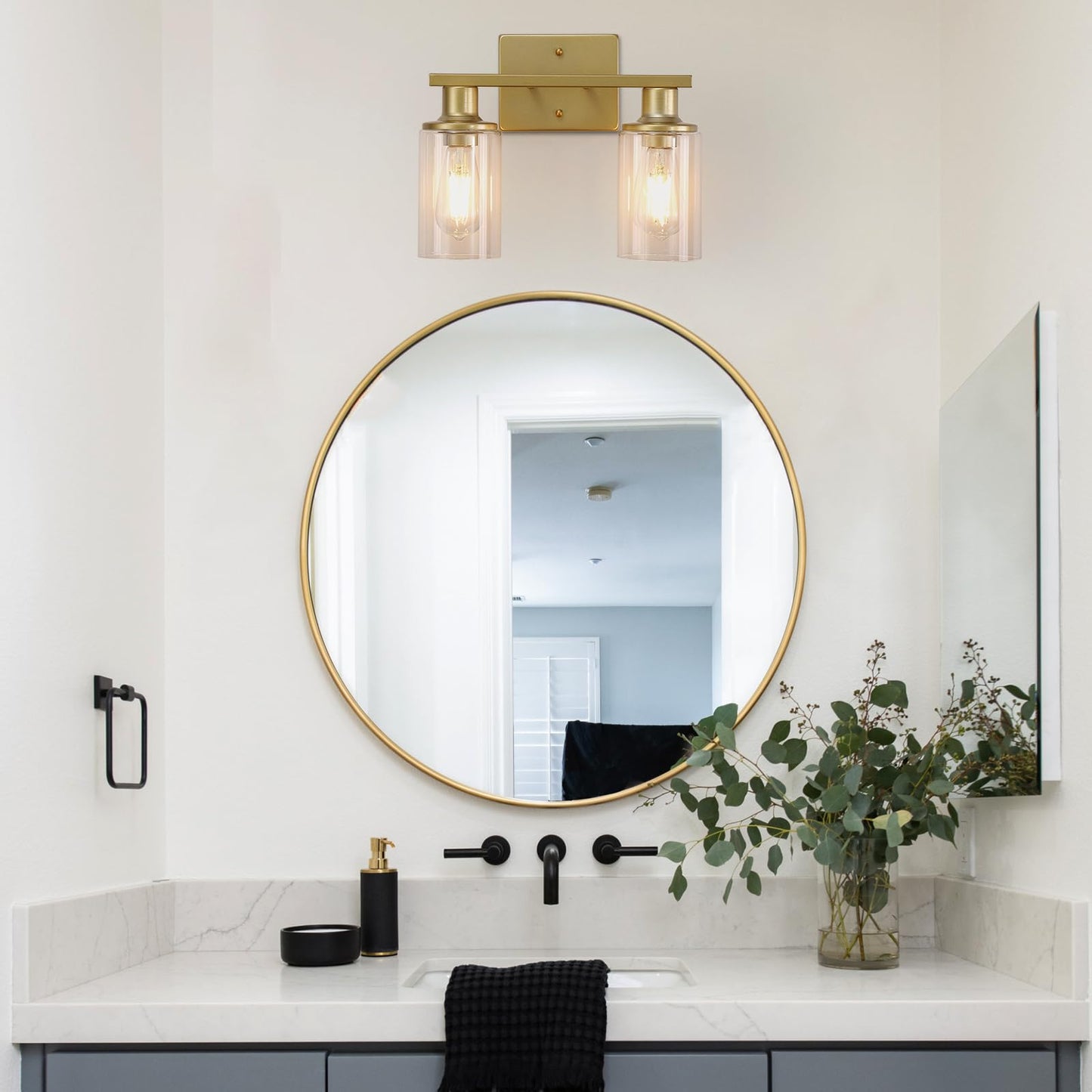 Litaddscen 2-Light Gold Bathroom Vanity Light Bathroom Light Fixtures Over Mirror With Clear Glass Shade Modern Wall Sconces Lighting For Kitchen Living Room Cabinet Hallway