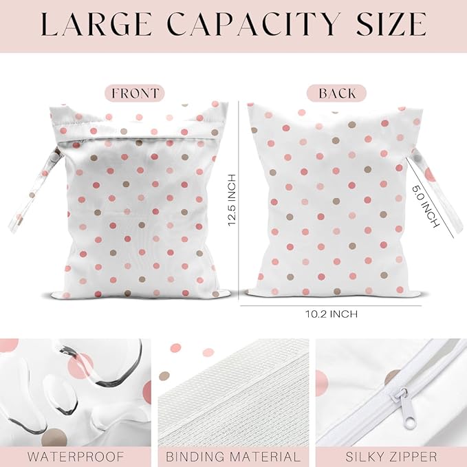 4 Pack Wet Bag for Swimsuit, Beach Travel Essentials Wet Dry Bag, for Sunscreen Toiletry Dirty Clothes Yoga Gym Diaper, Friend Summer Beach Vacation Gifts. Geometric dots