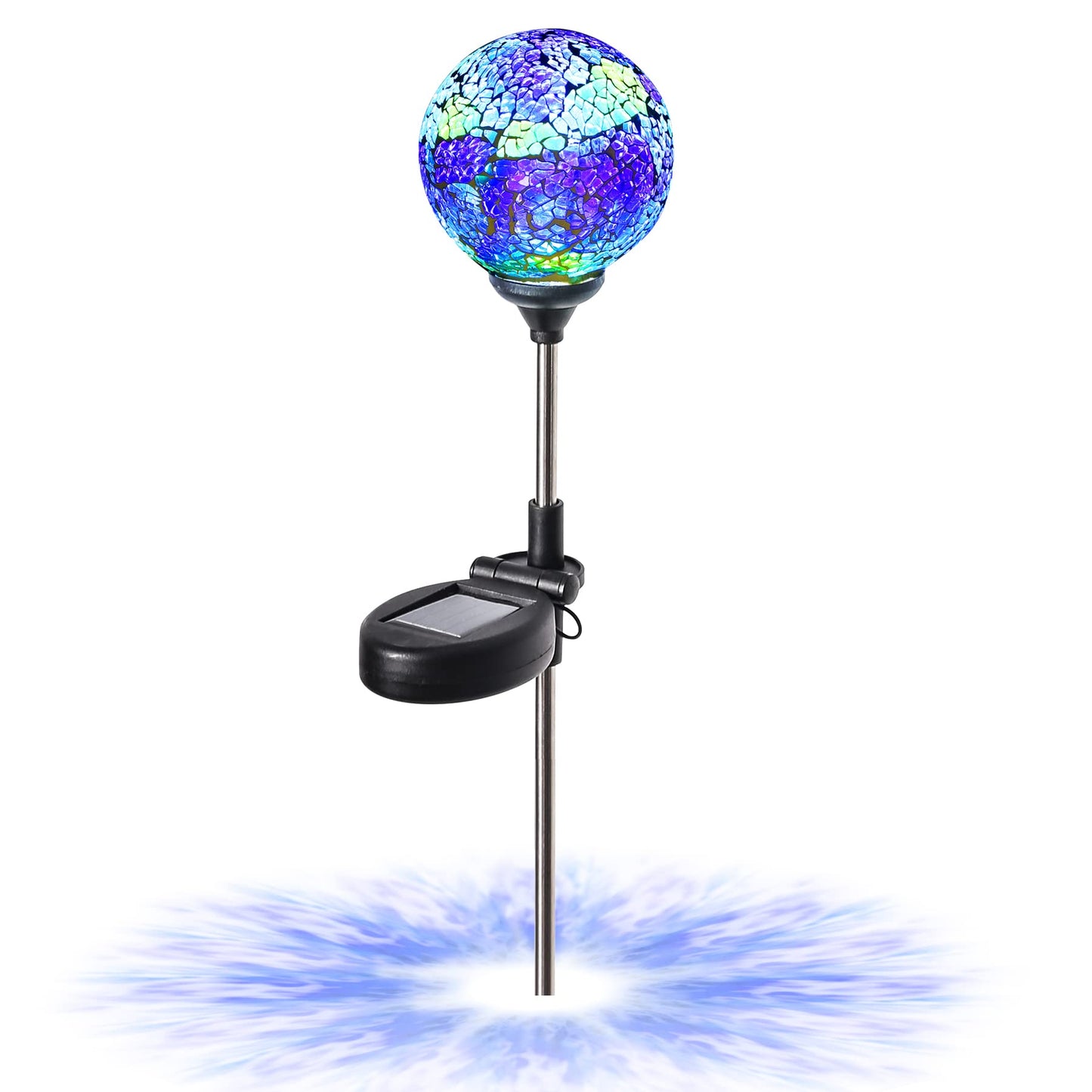 WNP Outdoor Mosaic Solar Light Stake Decor - Waterproof LED Garden Light, Blue Glass Ball