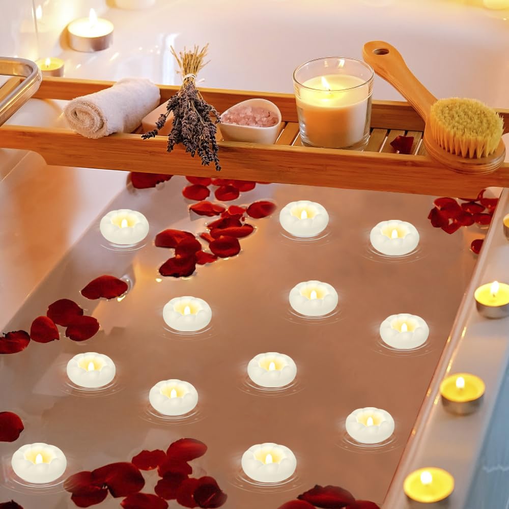24pack Flameless Led Floating Candles, 3” Plastic Tealights Battery Operated Flickering 100+ Hour Waterproof for Cylinder Vases, Centerpieces at Wedding, Party, Pool, Holiday (White)